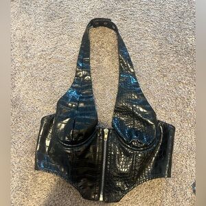 EDIKTED CROC LEATHER BLACK CORSET